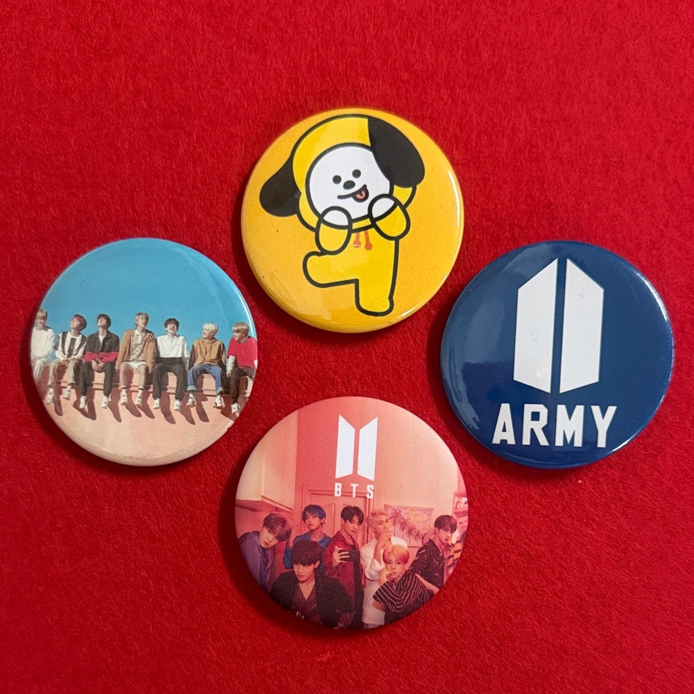 BTS Themed Kids Button Set - Yellow, Blue, Red